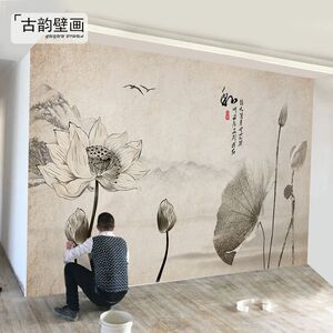 电视背景墙荷花图片