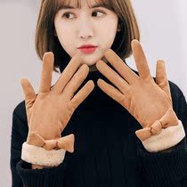 加厚冬季可触屏冬天开车加绒防风机车鹿皮绒手套女防水女士新款
