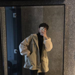 小明bene 春季ifashion风衣外套中长款韩版连帽宽松纯色男士夹克风衣