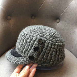 暖冬 日本设计手工钩针羊毛毛线帽可折叠宽松鸭舌帽秋冬帽子女