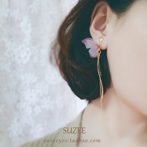 蝴蝶轨迹 S型弧形弯曲线形蝴蝶耳坠耳夹耳饰品 修饰脸型 仙气逼人耳坠