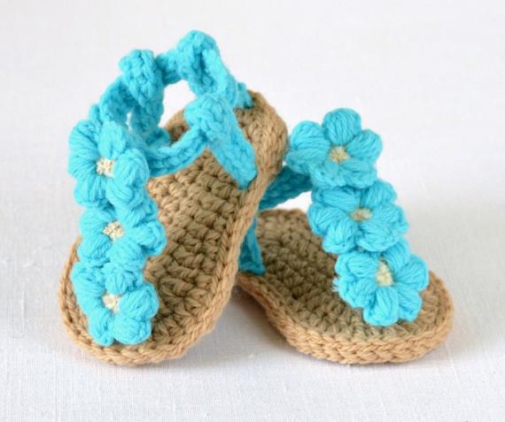 crochet㊣海外代购 手作可爱童鞋小泡芙花钩针毛线夹趾婴儿步前鞋