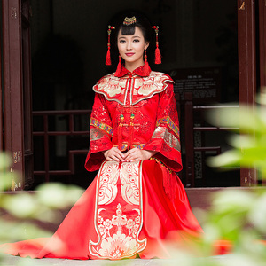 2017新款孕妇秀禾服龙凤褂新娘结婚中式婚礼服旗袍婚纱敬酒服嫁衣中式婚纱