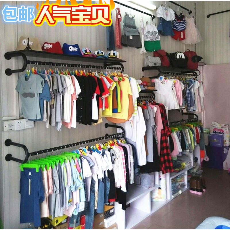 铁艺女装童装服装店货架创意卧室衣架展示架上墙侧挂壁挂衣服架子衣服展示架