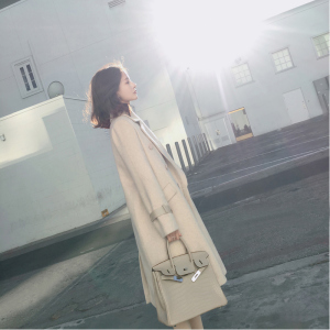 大喜自制2017冬装新款百搭双排扣毛呢外套女长款保暖加厚呢子大衣毛呢大衣