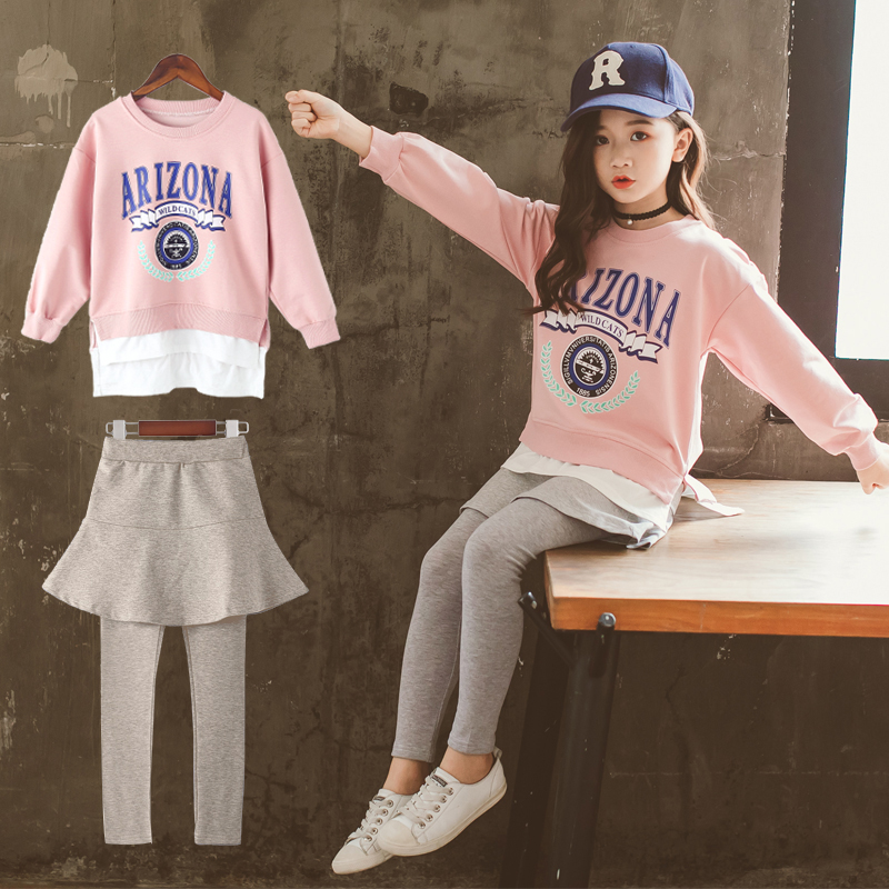 女童春装2019新款韩版新年洋气童装时髦儿童运动衣服大童女装套装