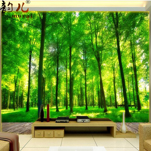 森林 span class=h>壁纸 /span>定做卧室电视背景墙壁画树林5d风景