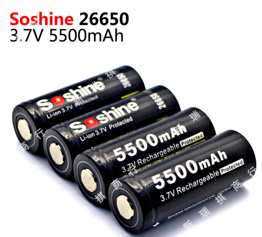 Soshine正品26650锂电池电压3.7V 足容量5500 带充电放电保护
