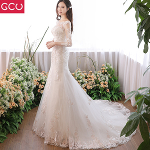 鱼尾婚纱2018新款公主梦幻修身收腰新娘礼服小个子小拖尾森系2017婚纱