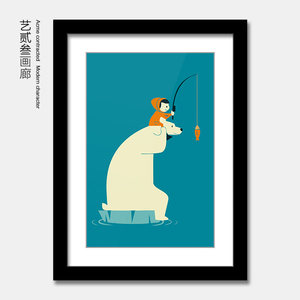国外抽象卡通插画海报现代简约咖啡厅卧室儿童房墙壁有框装饰挂画