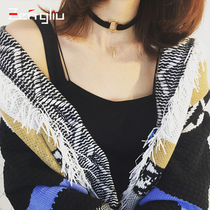韩国黑绳项链 女锁骨颈链短款毛衣链颈脖链欧美简约脖子饰品颈带纯银项链