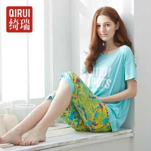 绮瑞夏季女士短袖莫代尔睡衣薄款时尚休闲套装女夏棉七分裤家居服女士睡衣