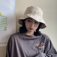 韩款渔1o帽子女春夏o9红式ins遮阳太阳帽子字母刺绣防晒盆帽
