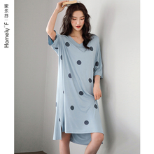 睡裙女1o睡衣裙子夏o9薄式短袖莫代尔棉绸长式过膝家居服大码