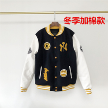 正品M1oBNY冬季o9侣装加棉加厚毛呢夹克男式刺绣棒球服女潮