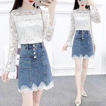 春秋外31哺乳衣套装150显瘦时尚产后哺乳装潮妈喂奶两件套牛仔裙