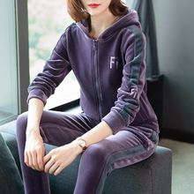 双面金3k天鹅绒20sp季新式运动休闲服套装女加绒加厚卫衣两件套