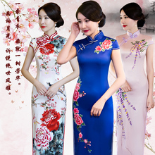 中国风5a舞台走秀演ah020年新式秋冬高端蓝色长式优雅改良