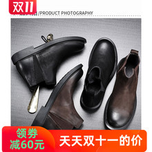 冬季新5a皮切尔西靴ah软底马丁靴百搭复古矮靴工装鞋