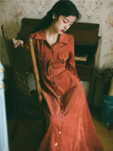 2026x秋冬季女装xo古灯芯绒衬衫连衣裙长袖修身显瘦气质长裙