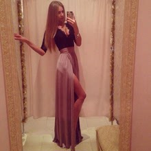 8开叉7q裙收腰超长q3丝衣裙夏夜店性感深v晚装礼服修身