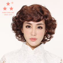 新三星7z妈妈式假发z2自然真发女士中老年短卷发时尚自然蓬松