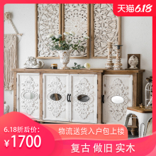 美式复ai实木玄关柜wu雕花轻奢餐边柜民宿客厅装饰门厅储物柜