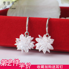 925ak银长式水晶bh坠气质女韩国甜美锆石雪花耳环耳钉防过敏