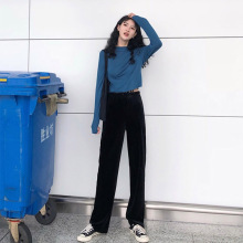 文文婷anOWENTie新式丝绒裤女阔腿裤高腰百搭显瘦直筒休闲长裤