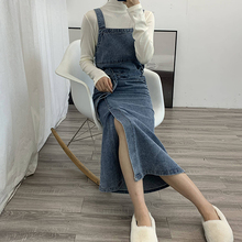 朵多家an仔背带裙女ie式韩款高腰修身显瘦减龄吊带开叉连衣裙