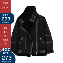 Desangner ies 皮毛一体外套女2020新式冬季翻领机车服羊羔绒大衣