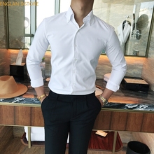 春夏英an休闲时尚纯ie纺男装长袖日系都市绅士商务青年衬衫潮