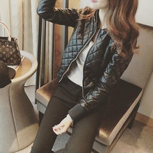 (小)个子an衣外套女2la秋冬新式修身夹棉加厚短式pu皮夹克高腰女士