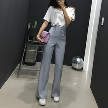 202an秋冬新式高un西装休闲裤子灰色直筒超长显瘦拖地长裤女潮