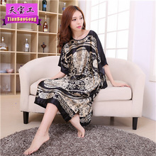 夏季女an睡裙休闲宽xx服圆领睡袍蝙蝠袖大码睡裙