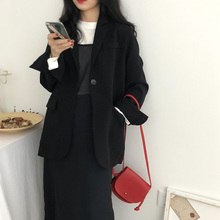 yesanoom自制xx式中性BF风宽松垫肩显瘦翻袖设计黑西装外套女