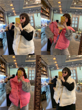特BOanAKOO韩xx门冬 自留^米白/果粉^超大曲别针面包棉服马夹