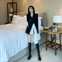 长袖Taq女春装20po式韩款中长式白色打底衫+修身内搭两件套上衣