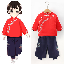 女童汉ay冬装中国风yu宝宝唐装加厚棉袄过年衣服宝宝新年套装