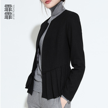 霏霏黑ay修身羊毛外yu女士春秋圆领薄毛呢短外套休闲简约上衣