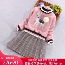 女童公ay裙加绒洋气yu冬装加厚打底裙宝宝女孩冬季保暖连衣裙