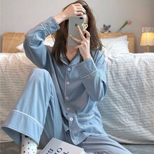 睡衣女ay秋式纯棉长yu甜美可爱公主风月子开衫白色家居服套装