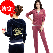 天鹅绒ay装秋冬季金yu动服显瘦2019韩款绣花连帽休闲两件套装