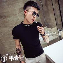 精神(小)ay短袖男t袖yu身社会的网红帅气刺绣半袖紧身上衣服装
