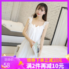 吊带睡ba女夏白色韩en公主纯棉性感睡衣带胸垫蕾丝薄式家居服