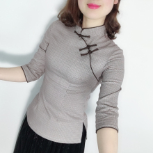 民国风bc秋新短式文sw改良旗袍上衣中式修身盘扣茶艺汉服唐女
