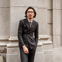 SOAbgIN英伦风kj排扣西装男 商务正装黑色条纹职业装西服外套