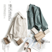 202bi春秋新式Pla外套女短式翻袖chic机车服皮夹克宽松(小)个子潮