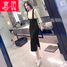 秋季裙bi女背带连衣la20新式时尚气质修身显瘦高腰吊带裙两件套