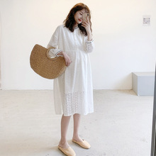 孕妇连bi裙春装上衣le妇装外出哺乳裙气质白色蕾丝裙长裙春夏